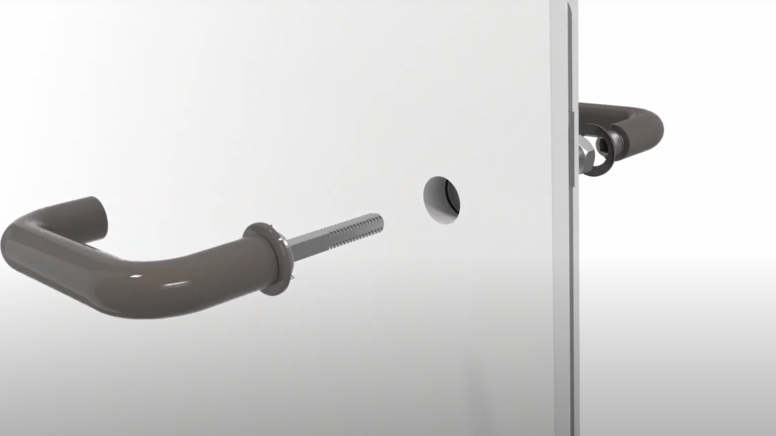 Lever handle "mini" in the colour grey in assembly illustration
