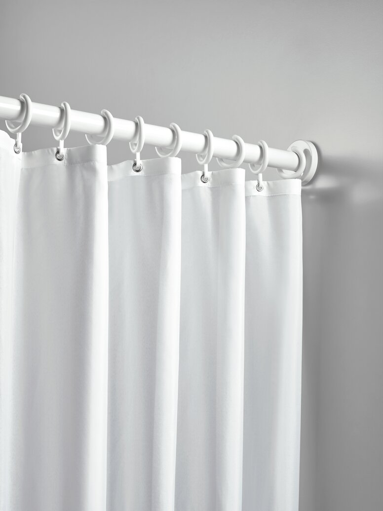 Shower curtain on a shower rail