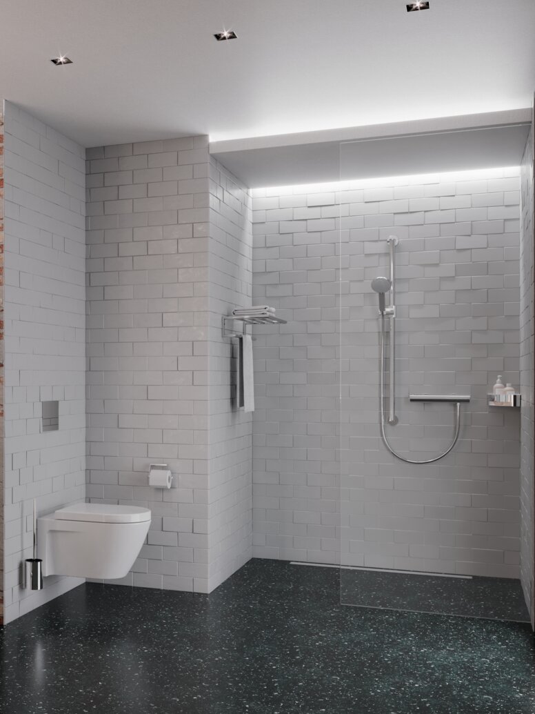Business hotel bathroom in chrome