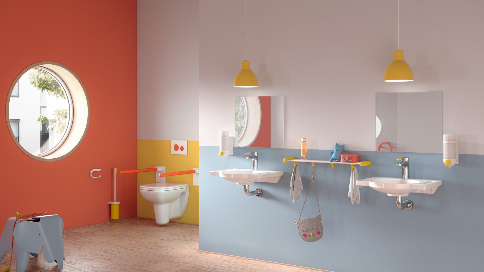 Kindergarten bathroom with colourful, child-friendly sanitary equipment