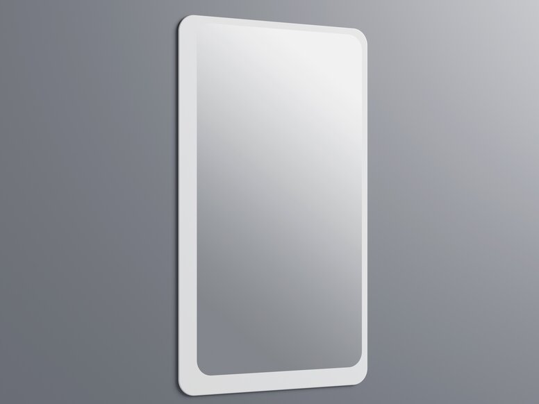 Mirror with rear-lacquered edge in the colour signal white
