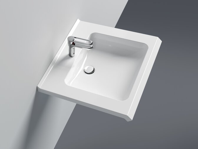 Washbasin with single lever tap in chrome